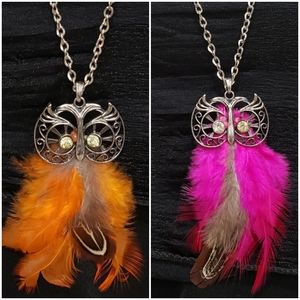 New PRINCESS Owl Feather Pendant Necklace